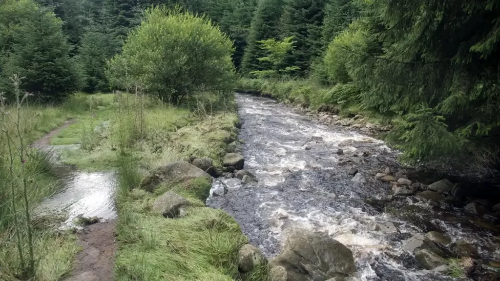 The River Ashop runs down the valley below Birchen Clough Car Park