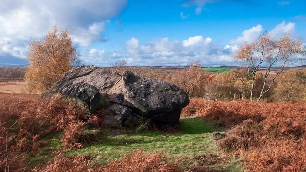 A large rock below Birchen Edge inthe Baslow area of the Peak District, Derbyshire